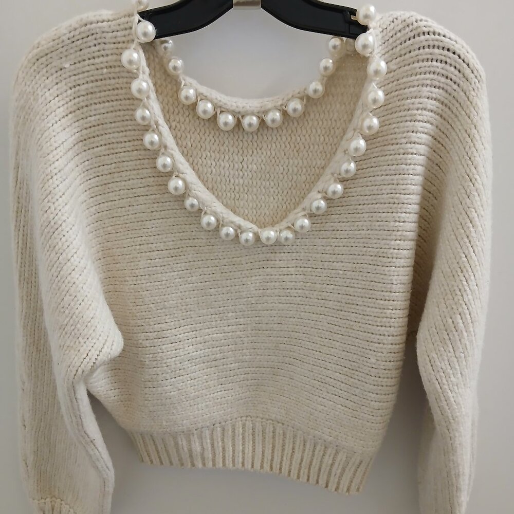 Zara Woman Pearl Collar Sweater Knit